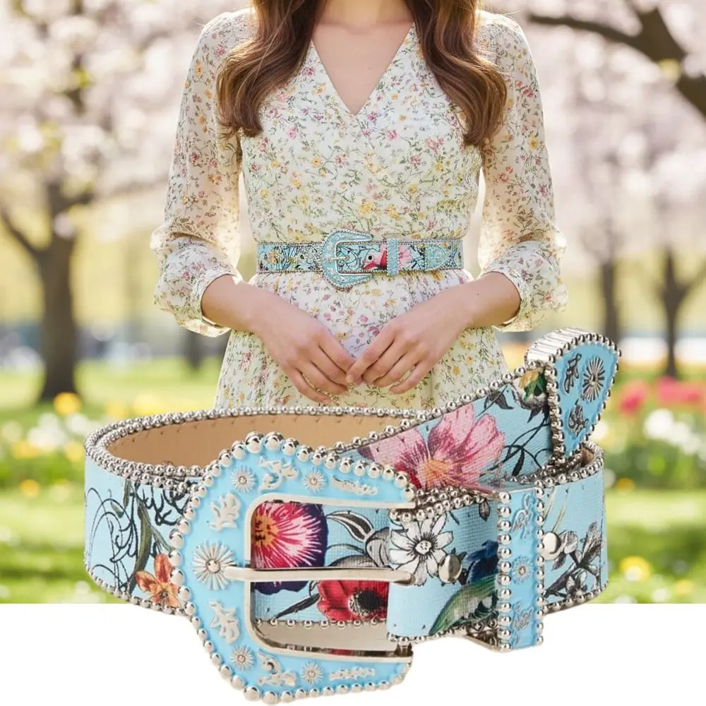 Luxury Bohemian Style Floral Jeans Belts Border Bead Vintage Retro Flower Belt Girdle Y2k Waistband Women's Accessories