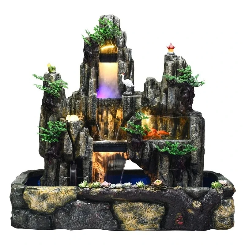 

53Alpine and flowing water fountain feng shui wheel rockery ornament indoor living room water curtain water landscape