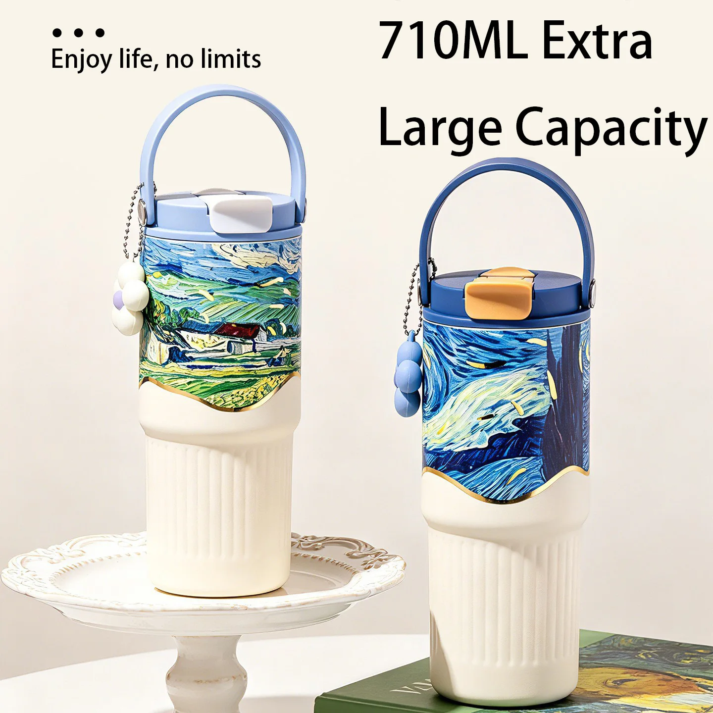 New Van Gogh Series Oil Painting Insulated Cup High Appearance Level Large Capacity Handheld Cup Ceramic Liner Fashion Travel Cu