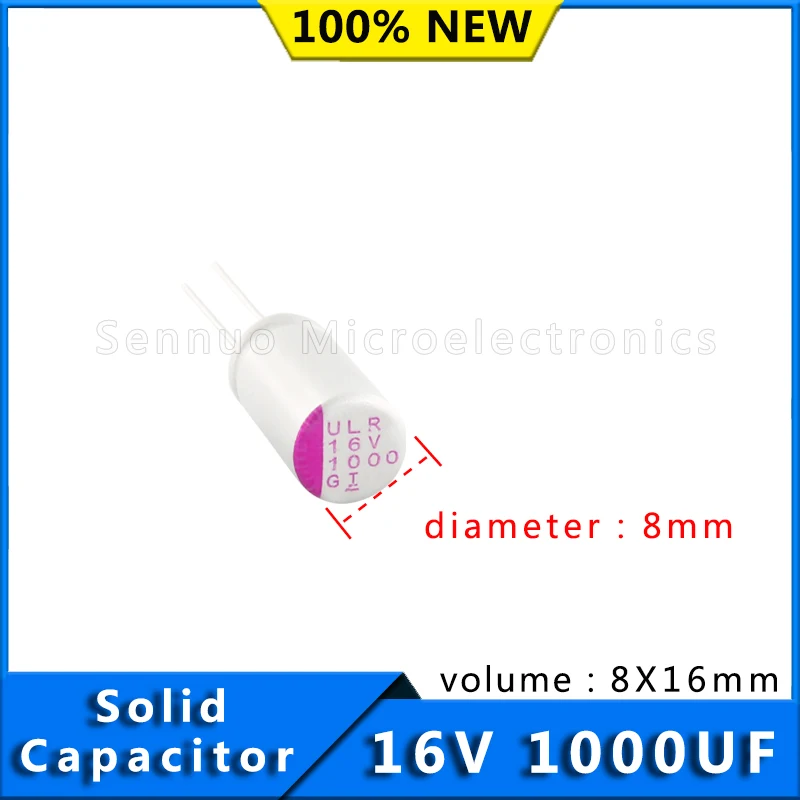 10 قطعة جديد 1000 فائق التوهج 16 فولت المكثفات اللوحة الصلبة مكثف psg 16V1000UF 8mmX16mm الصلبة غلاف من الألومنيوم التحليل الكهربائي 105c
