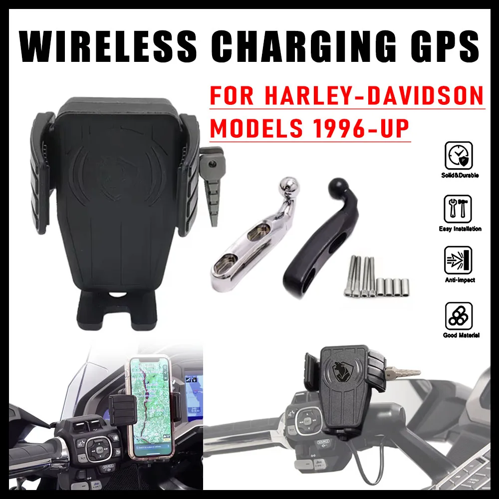 

NEWFor Harley Touring Street Road Electra Tri Glide FLHTK Motorcycle Wireless Charging GPS Phone Holder Navigation Bracket Black