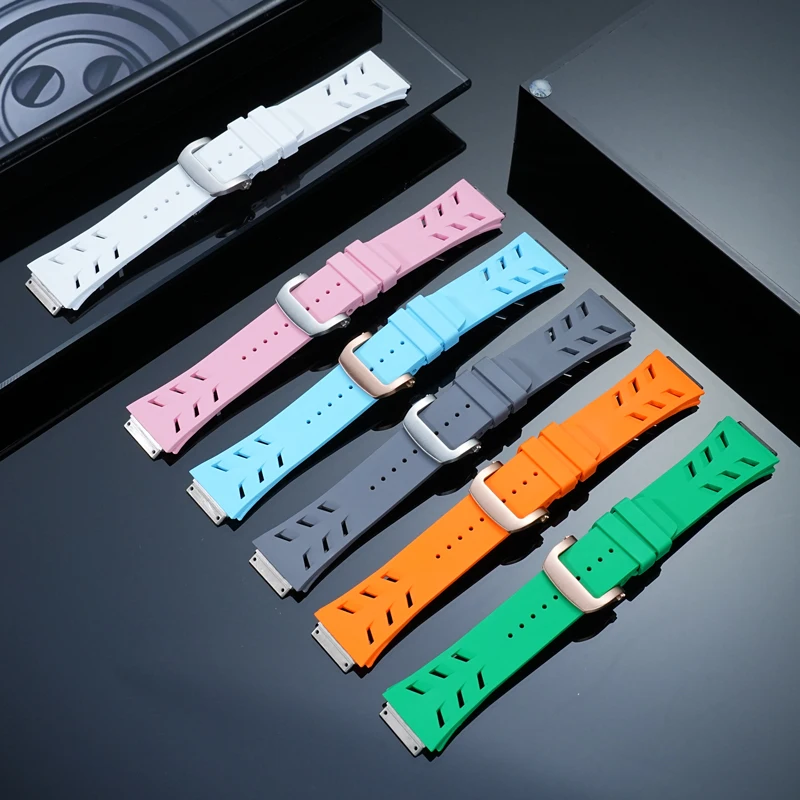 For Richard Miller Men's Watchband High Quality Waterproof Fluororubber strap RM67-02 67-01 Soft FKM Bracelet folding buckle
