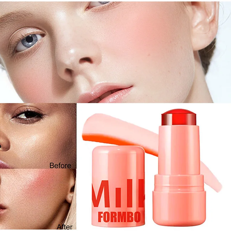 3-in-1 Milk Jelly Tint Gesichtsrouge Zauberstab Feuchtigkeitsspendend Langlebig Matt Rouge Wangenkontur Lippenstift Aufkleber Schönheit Make-up