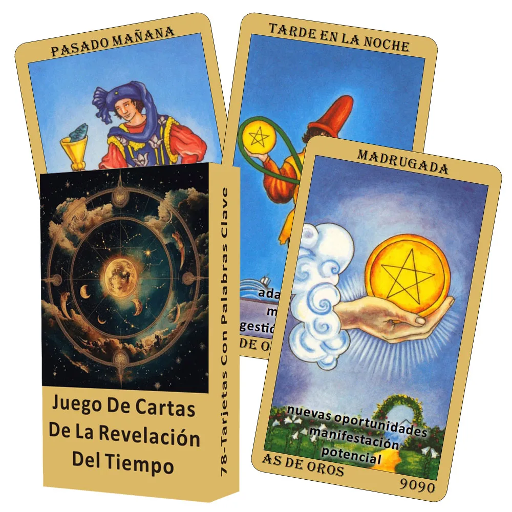 Spanish Tarot Deck, Classic Cards, 78 Cards with Keywords, The Time Revelation Card Deck, 12x7cm Cards, Fortune Telling Toys