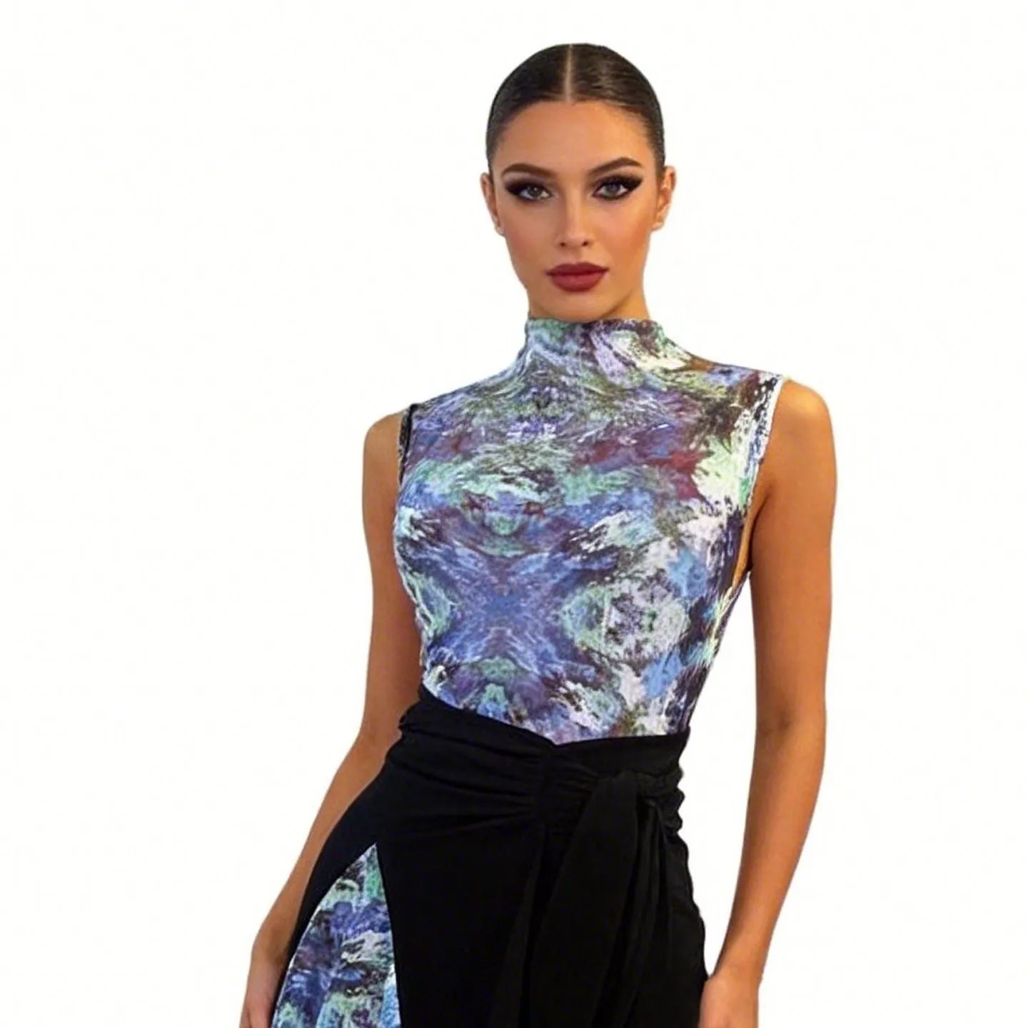 Advanced printed irregular skirt women dancing practice clothing one-piece hip scarf tango chacha samba performance dance skirt