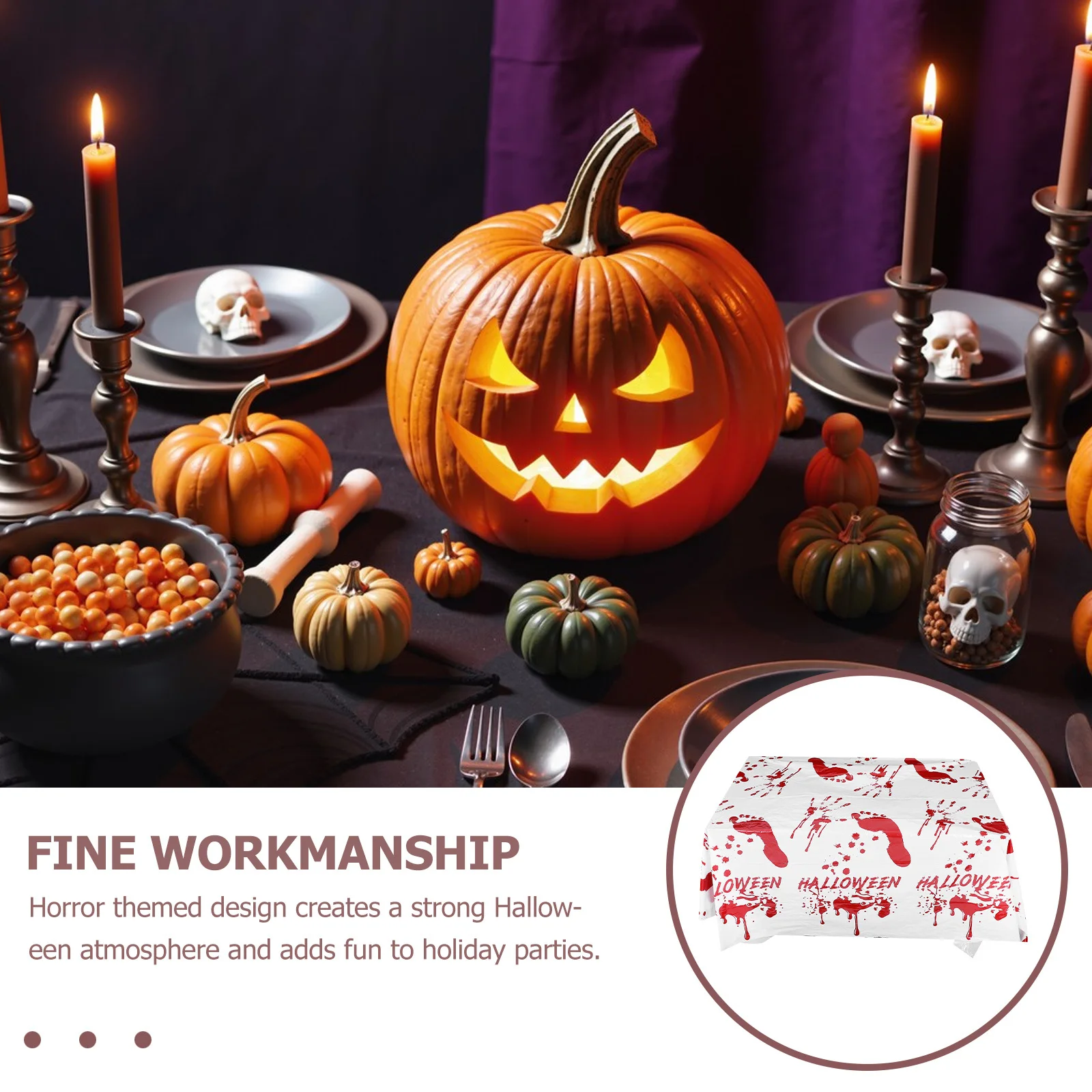 

2Pcs Halloween Handprint Tablecloth Bloody Plastic Table Cover 274x137cm 183x137cm Scary Party Haunted House Decor