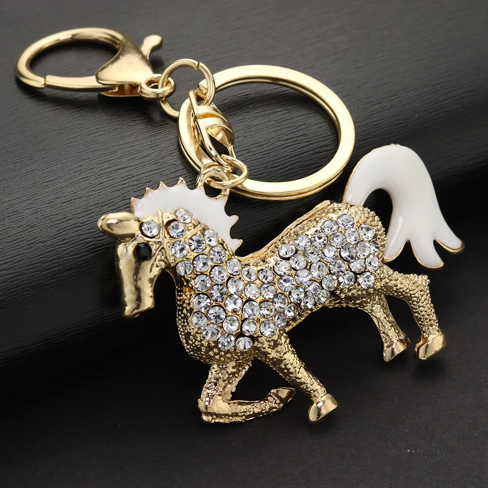 Lovely Horse Crystal Keychain Keyring For Car Animal Rhinestone Handbag Purse Bag Pendant Best Gift Women Key Chain K400