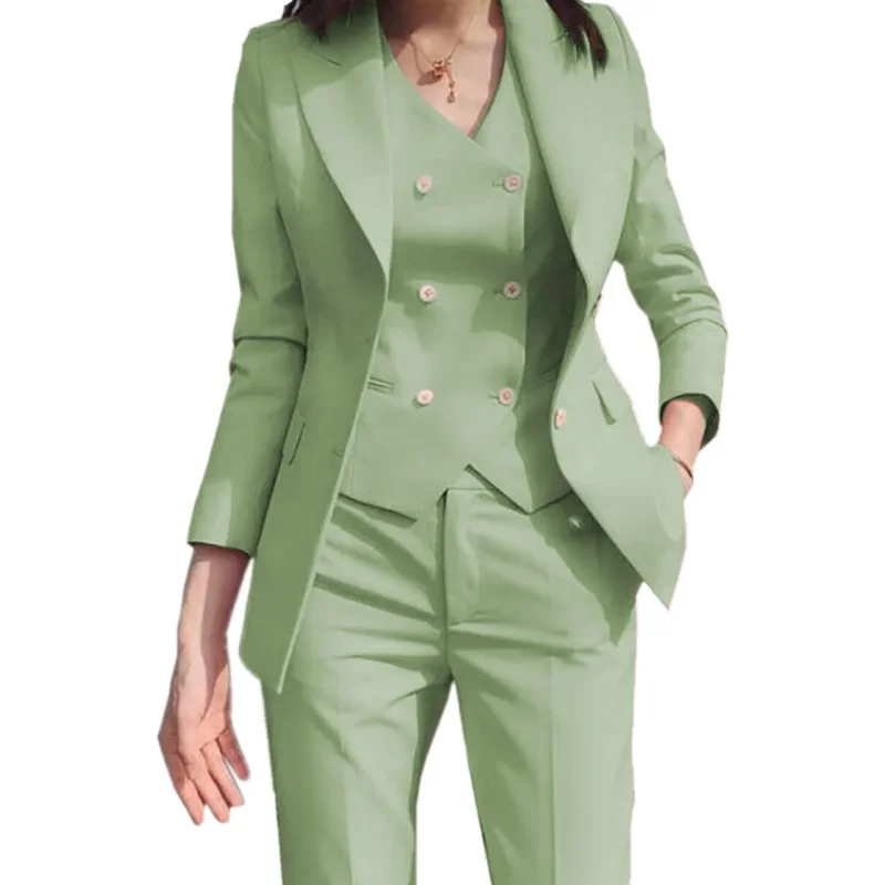 

Lansboter Green Women Suit 3 Pieces Formal Slim Fit Female Women Custom Made Office Work Wear Set Jacket Vest With Pants