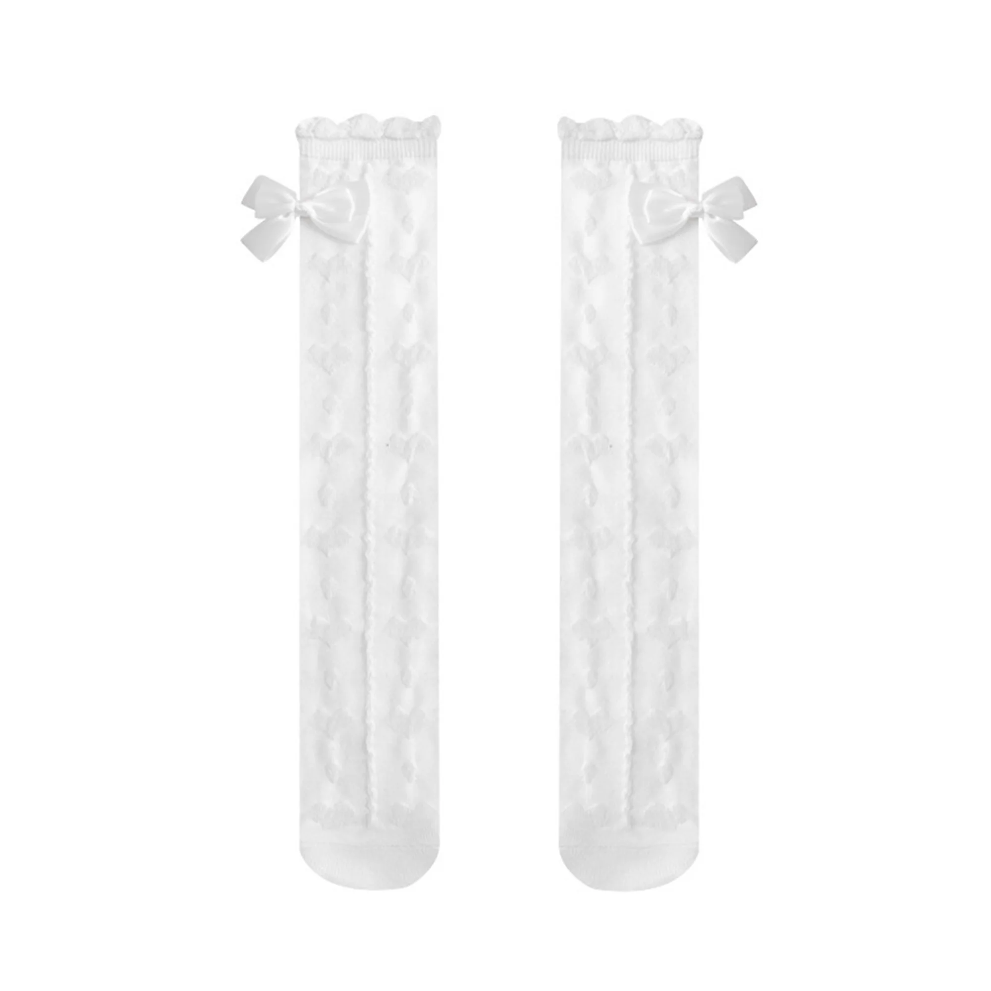 جوارب طويلة للفتيات فوق الركبة، جوارب طويلة أنيقة بلون سادة مكشكشة مزخرفة للأطفال #1