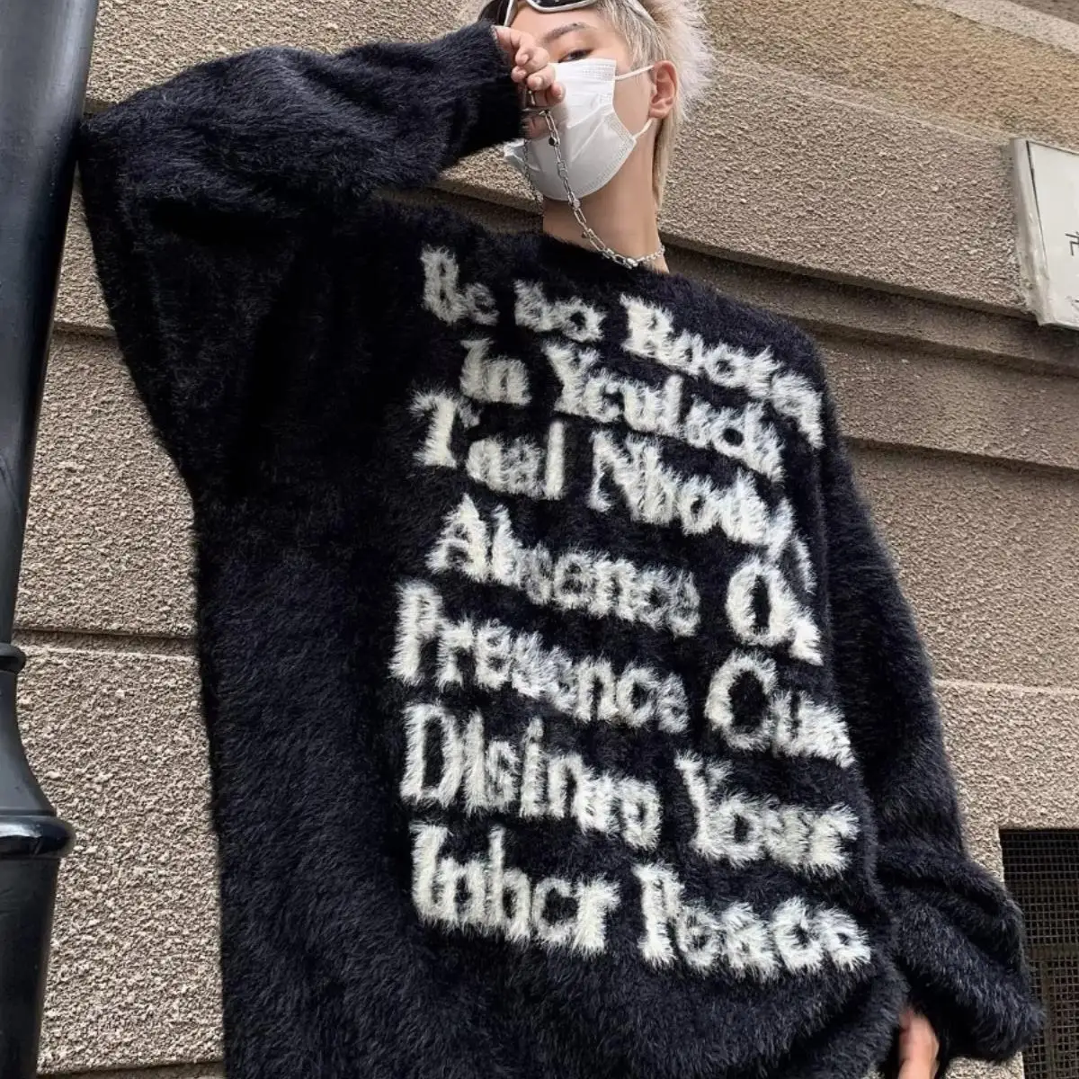 

Loose Fit Faux Fur Knitwear Letter Pattern Soft Cozy Korean Sle Autumn Winter Large Size 300 Pou Couples Sweater