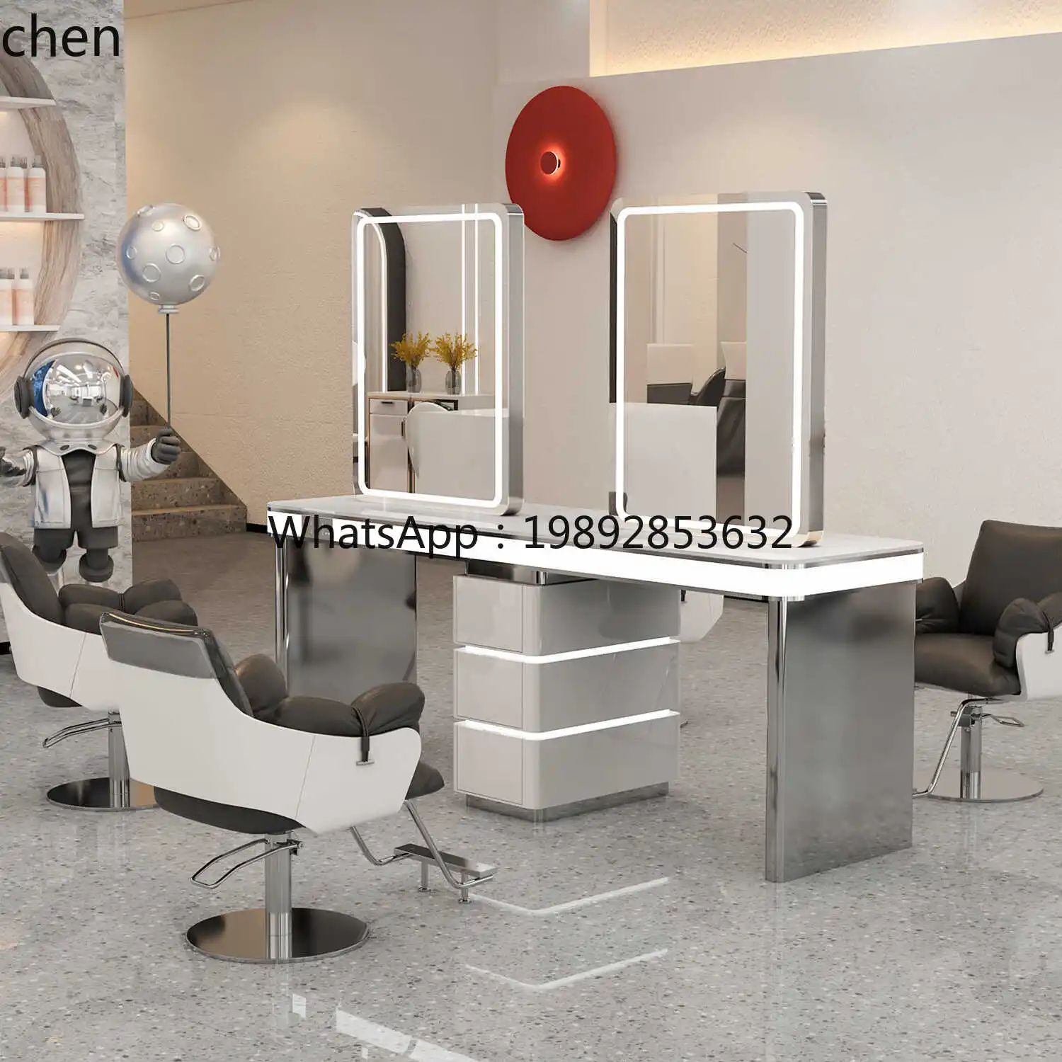 AB  barber shop mirror hair salon special hair salon perm,  and cutting hair with cabinet integrated double-sided mirror table
