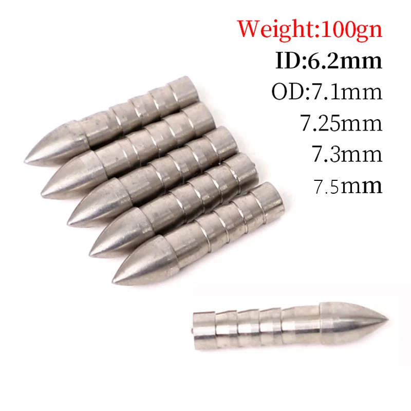 50pcs ID 6.2mm Arrowhead Tips 75/80/100grain for Bow Arrow Outdoor Hunting Shooting Accessories