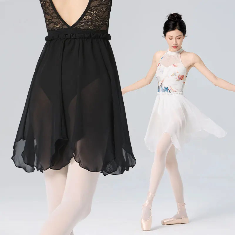 Women Ballet Skirts Chiffon Dance Skirt Irregular Elastic Waist Long Skirt Ballet Tutu Dress Adult Dance Costumes