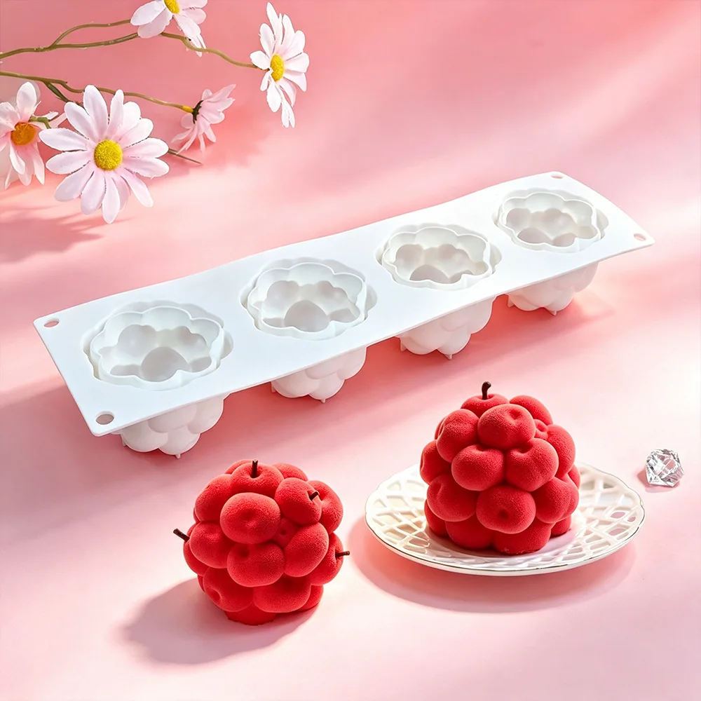 4 with Cherry Ball Mousse Cake Mold Three-dimensional Fruit Chocolate Silicone Mold West Point Baking Tools Baking Accessories