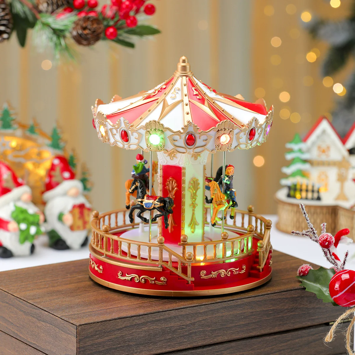 

New Plastic Shine Merry-Go-Round Music Box Christmas Decorations Living Room Creativity Festive Atmosphere Desktop Ornament Gift