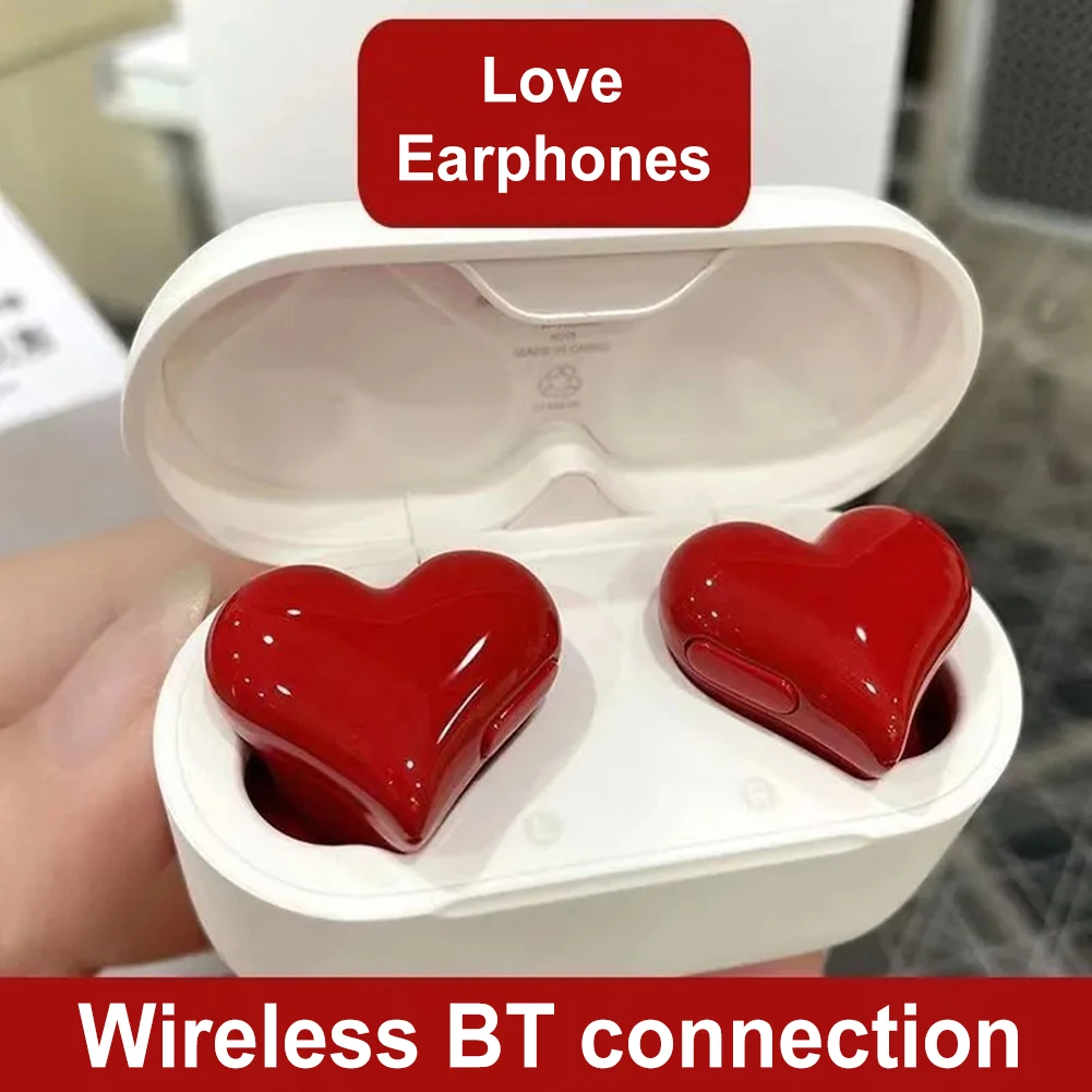 Wireless Earphones Hi-Fi Stereo Headphones heart-shaped Bluetooth Heart Earbuds TWS In Ear Noice Cancelling Student Girl Gift