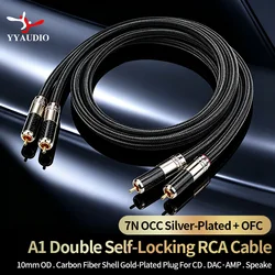 YYAUDIO 7N OCC Silver‑Plated RCA Audio Cable 2RCA to 2RCA HIFI Interconnect Cable Double Self‑Locking Gold Plated Plug for DAC