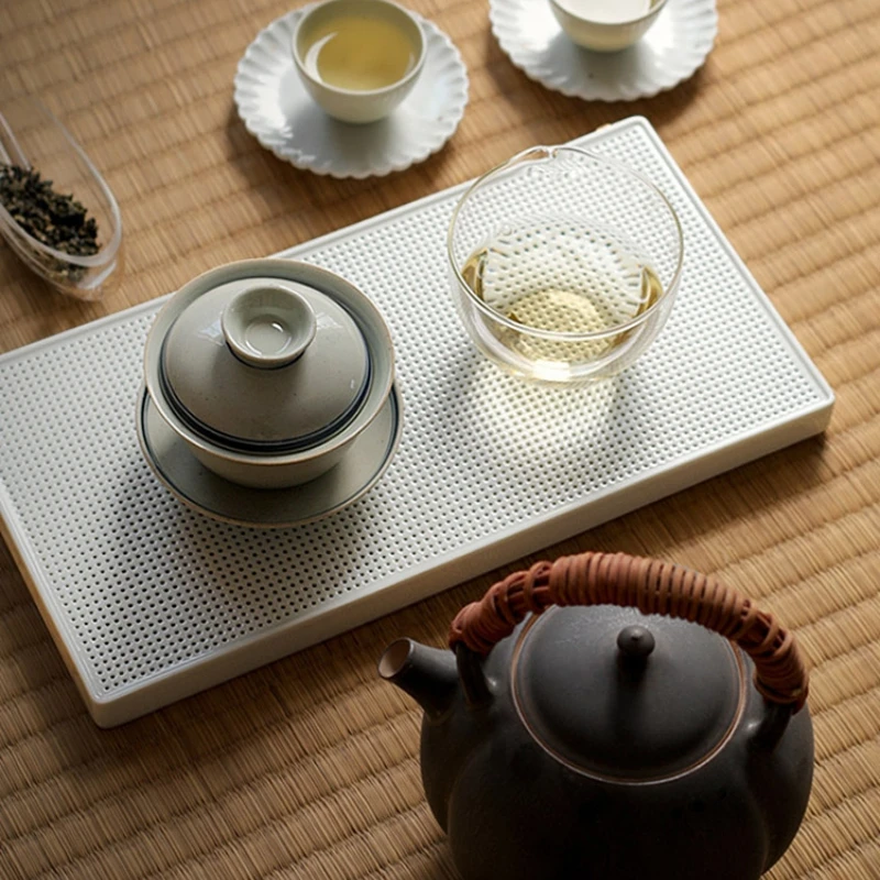 White Decorative Tea Tray Rectangular Dining Table Japanese Ceramic Tea Tray Water