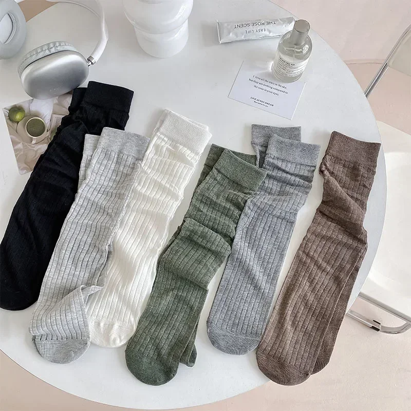 

Korean Breathable Loose Long Socks Summer Thin Women Socks School Girls Solid Color Black White Socks Sox