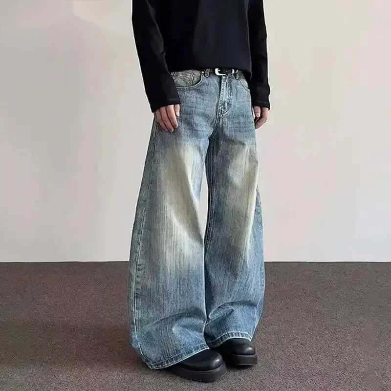 

Men's Jeans New American Style High Street Cleanfit Curved Knife Male Flared Straight Leg Trousers Trendy Bottoms 9WF2OU