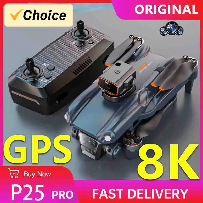 

P25 Pro Mini Drone 4K Professinal 8K FPV Quadcopter GPS HD Camera Foldable RC Helicopter WIFI Obstacle for kid and Adults Aerial