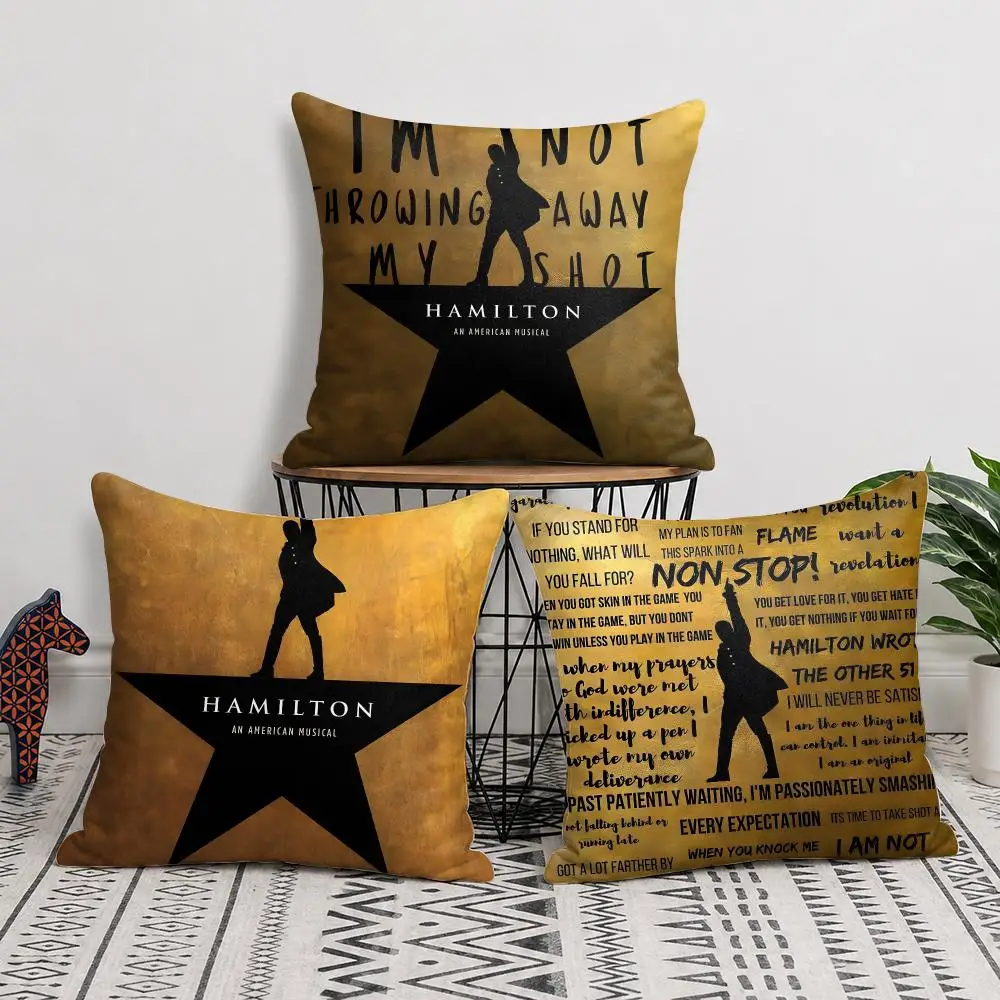 Classic Musical H-Hamilton Cushion Cover Wrinkle-Resistant Short Plush Pillow Case Breathable Machine-Washable