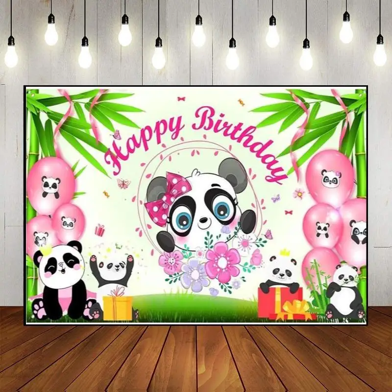 

Bamboo Party Backdrop Panda Newborn Photography Props Background Birthday Decoration Backdrops Cartoon Cute Custom Photo Happy