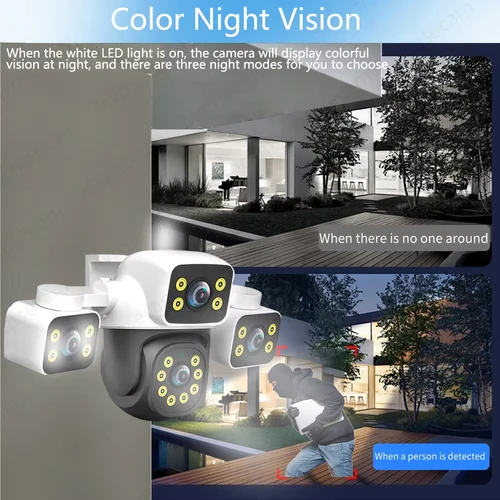 Imagen 2 del producto Cámara IP WiFi 6K 12MP HD 3 lentes 3 pantallas cámara exterior tipo humano detección AI seguimiento automático monitoreo de seguridad IP CCTV