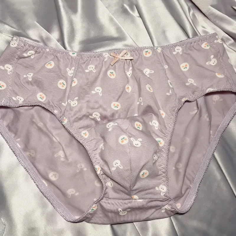 Sexy Men's Purple Cute Cartoon Pattern Underwear Buttocks Wrapped Comfortable Breathable Convex Pouch Cross-dressing Briefs