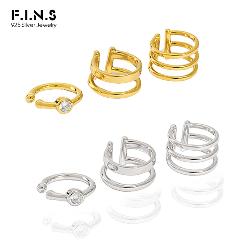 F.I.N.S 1PC S925 Sterling Silver Ear Clip No Pierced Zircon Multi-Layer Ear Cuff Buckle Silver Earrings 925 Women Fine Jewelry