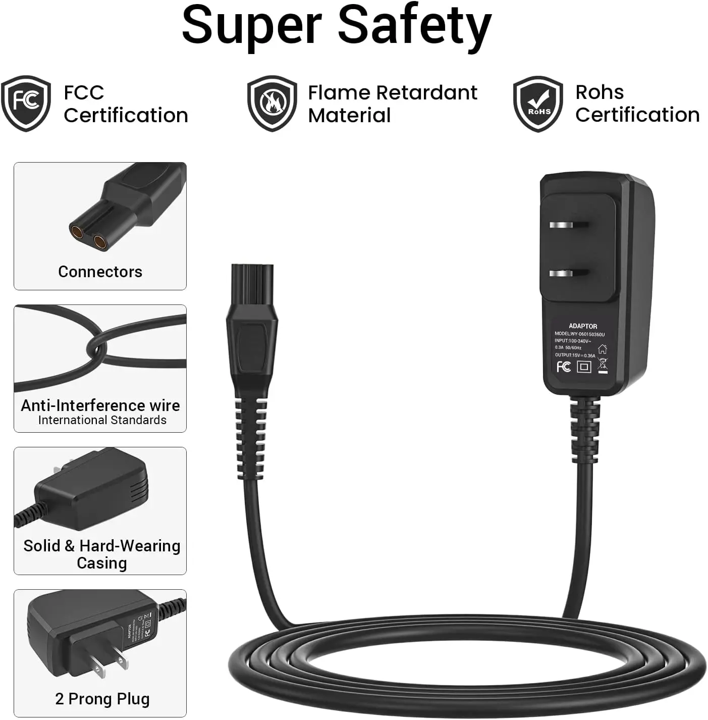 15V Shaver Charger Cord Fit for Philips Norelco HQ8505 9000 7000 5000 3000 Series mg7750 mg7790 Electric Shaver,Aquatec,Arcitec