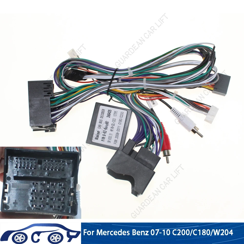 

Car Radio Wiring Cable For Mercedes Benz 07-10 C200/C180/W204 16Pin Harness Adapter With CANBUS Box 2DIN Head Unit Stereo Plug