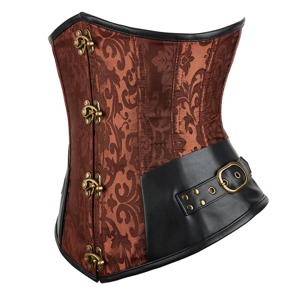 Corsé debajo del busto para mujer, Top de disfraz de pirata, corsés Vintage de Jacquard para mujer, cinturón de corsé con cordones, disfraces de Cosplay Steampunk, marrón