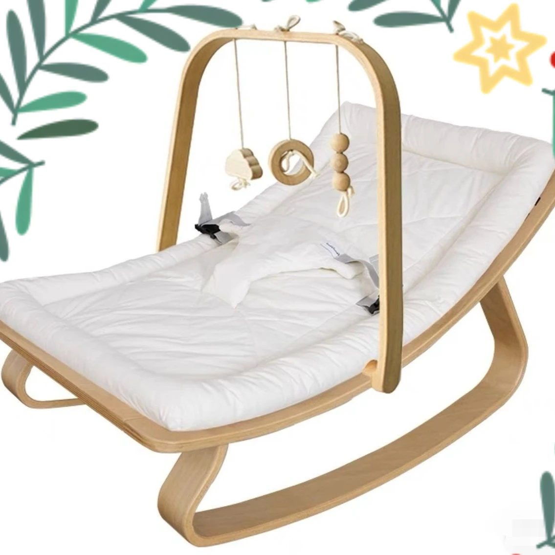 

Baby Rocking Chair Cradle Baby Soothing Reclining Chair Sleeping Artifact with Toy Rack