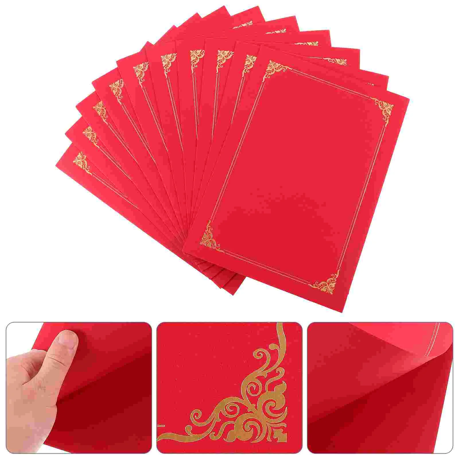 10 Pcs Blank Gilding Envelope Paper Certificate Document Cover Award Report Protective Diploma Holder Folder Protector