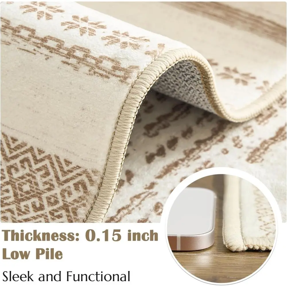 8x10 Moroccan Bohemian Rug - Neutral Beige Ripple Pattern, Machine Washable, Non-Slip for Living Room, Bedroom, and Office