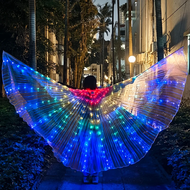 

Belly Dance Colorful Butterfly Wings Cape Rave Costume LED Angel Wings for Women Halloween Christmas Light Up Stage Wear