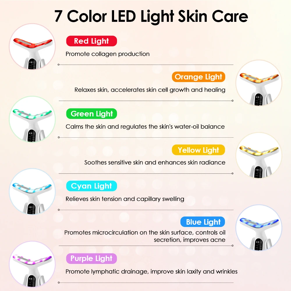 Dispositivo de belleza para el cuello de 7 colores, masajeador de Estiramiento Facial, eliminador de papada, fotones LED, masajeador Facial antiarrugas para estiramiento de la piel