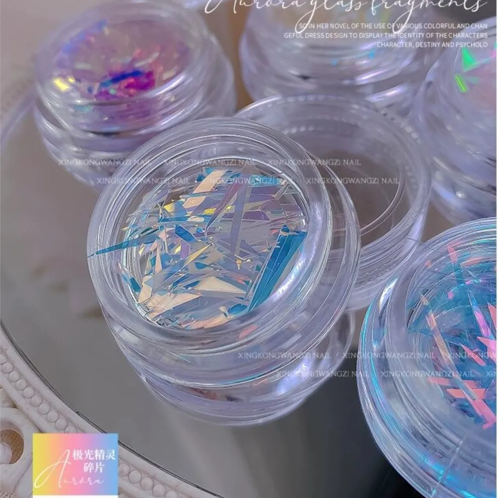 

1JAR Nail Art Glitter Foil Slice Glass Broken Sticker Holographic Laser Irregular Cellophane Glass Papers Decals Manicure Flakes