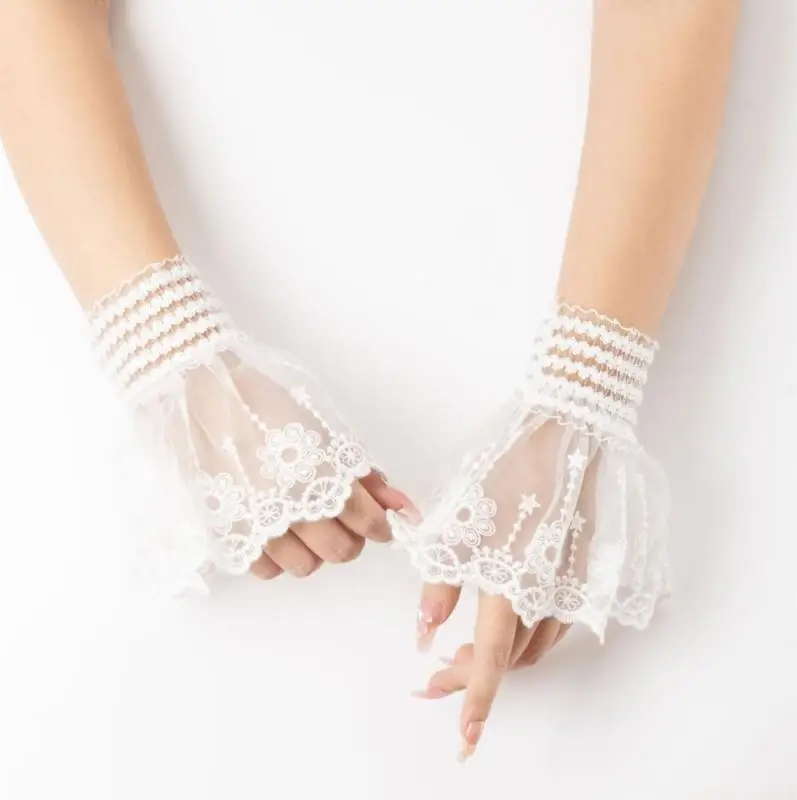 31BF Delicate Lace Embellished Sleeve Extenders Soft Fabric Unisex Versatility For Dress Shirt DIY Styling