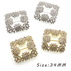 Nuovo 1 pz 34MM bicolore quadrato strass cintura bottone cucito fai da te abbigliamento fatto a mano nastro accessori decorativi