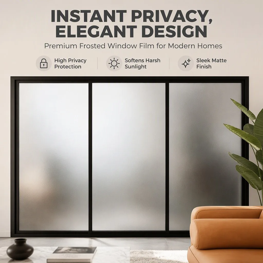 Premium Frosted Window Film Instant Privacy Protection Softens Sunlight Sleek Matte Finish for Modern Home Glass Door