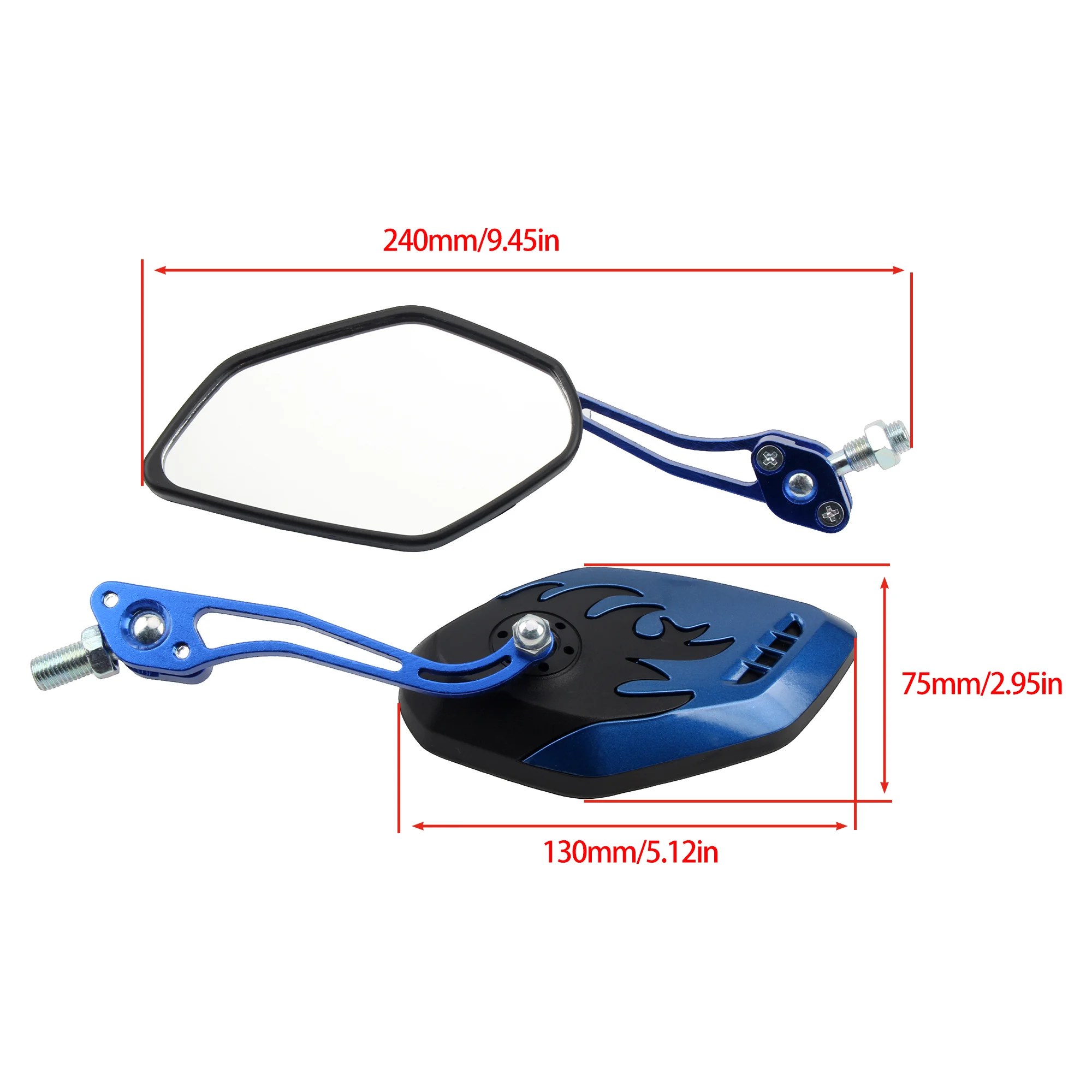 Motorcycle Adjustable Side Mirrors 360° Clear Rotating 1Pair M10 Thread Universal Flame Pattern For Dirt Bike Modification Parts