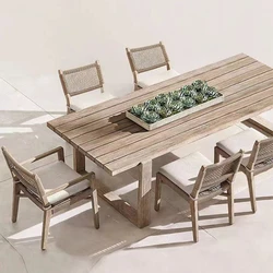 Massief Hout Retro Teak Outdoor Grote Tafel Moderne Eenvoudige Log Lange Tafel Bescherming Tegen De Zon En Anti-Corrosie