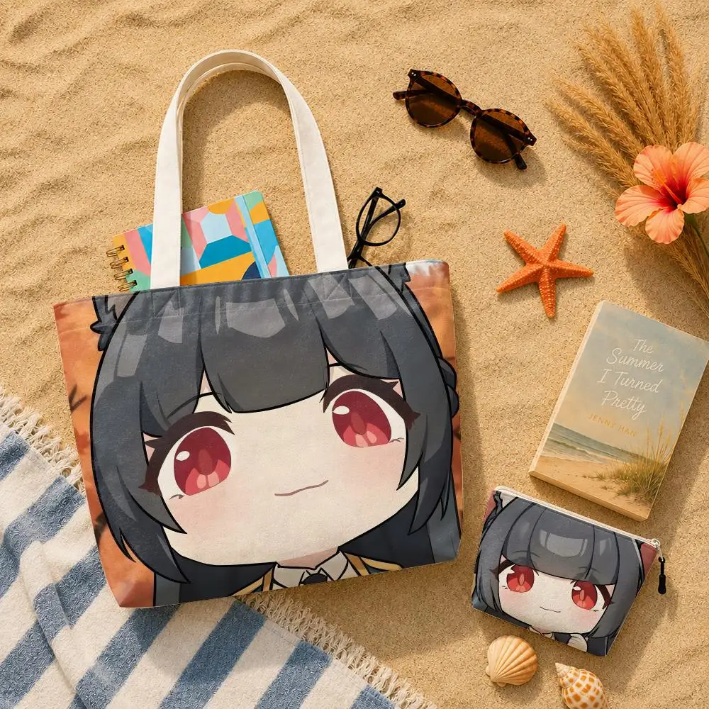 Jane Doe Rin ZZZ Zenless Zone Zero Storage Bags 2-Piece Set Canvas Tote Bags with Zipper Daily Shopping Travel Shoulder Handbags