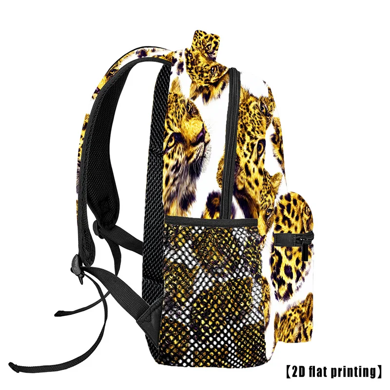 Realistic Leopard Head Print Backpack Wild Animal Cheetah Face Collage Pattern School Bag Lightweight Casual Daypack