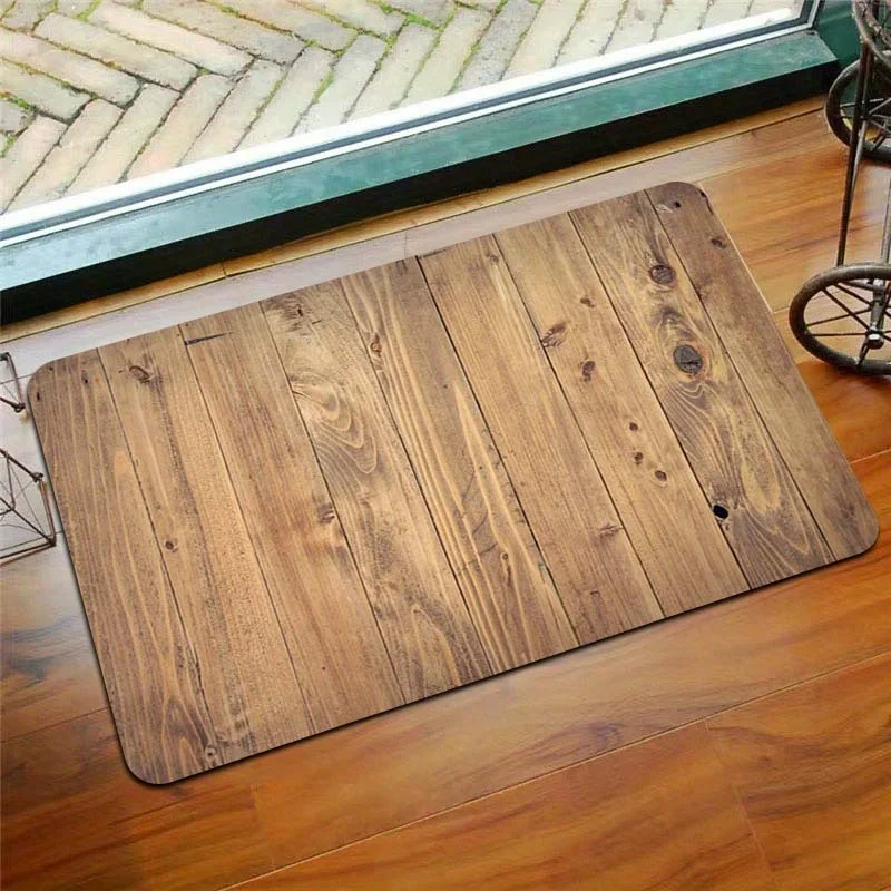 Simulation of wood grain Flannel-printed floor mats has a non-slip function is suitable for entrances bathroom welcome carpets
