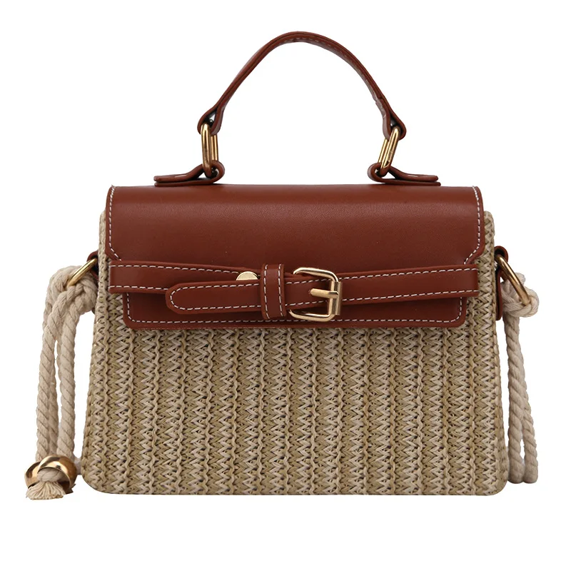 

Women's PU-Trimmed Straw Crossbody Bag - Stylish Textured Design, Ideal for Beach Trips Casual Outings
