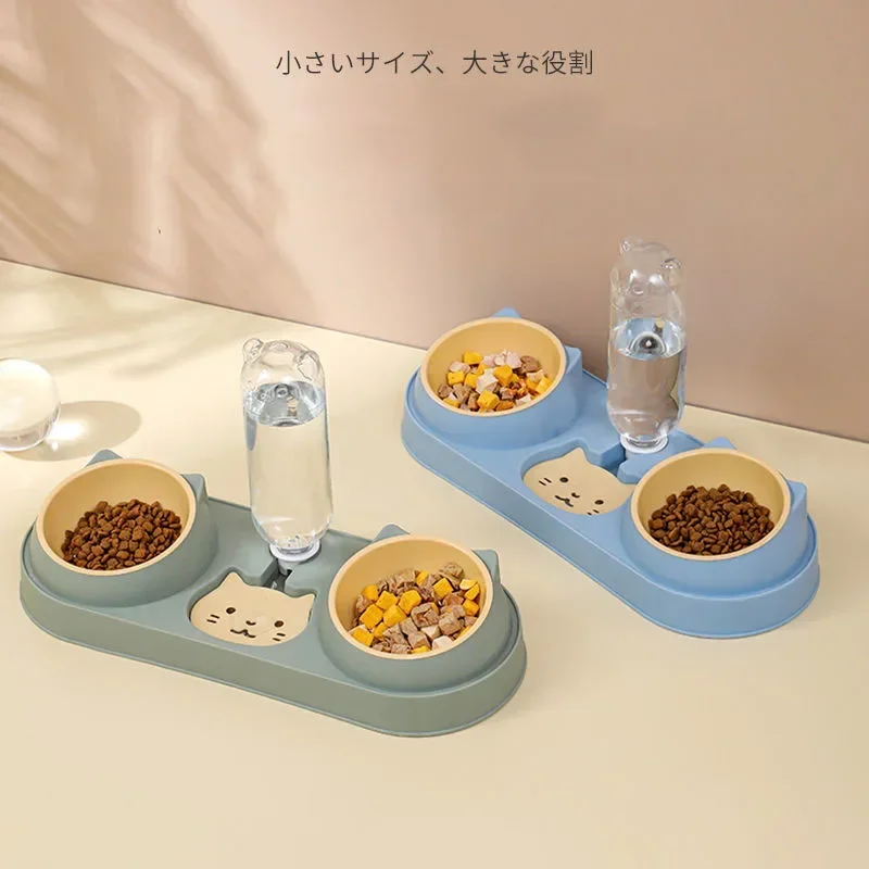 Pet Cat Bowl Automatic Feeder Dog Food Bowl With Water Fountain Double Bowl Drinking Raised Stand Dish Bowls For Cats