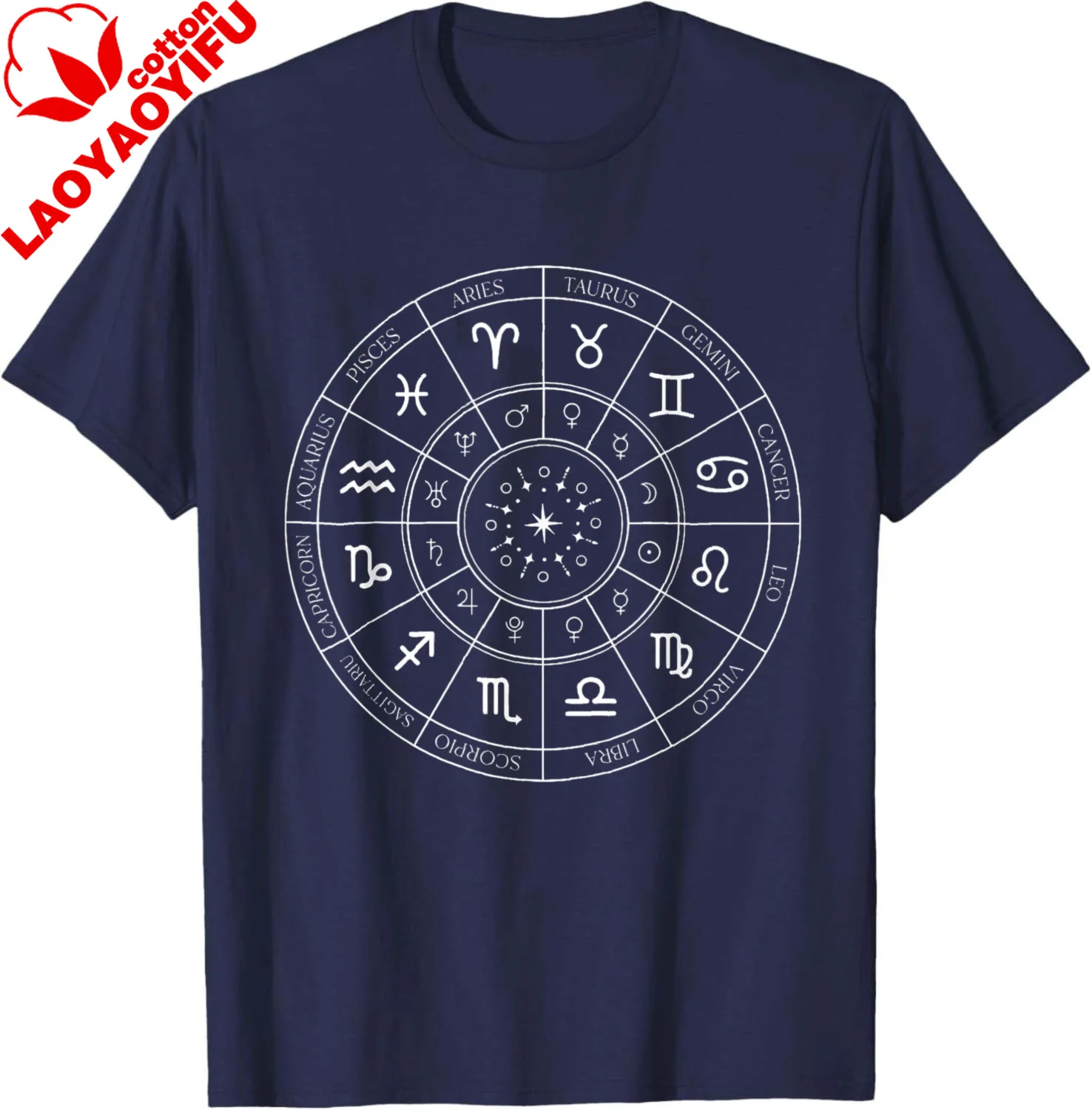 Zodiac Wheel Constellations Signs T-Shirt Gifts for Men Cotton Women's T-shirts Individuality Casual Vintage Graphic Tee